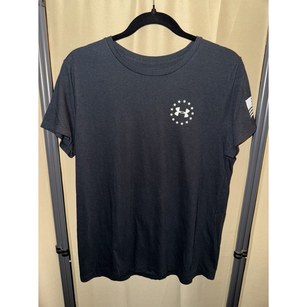 Under Armour Women's Black Tee with Logo Large Flag Freedom